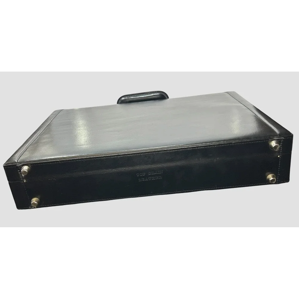 Vintage Dark Academia Leather Briefcase Attache Case Top Grain Leather Black